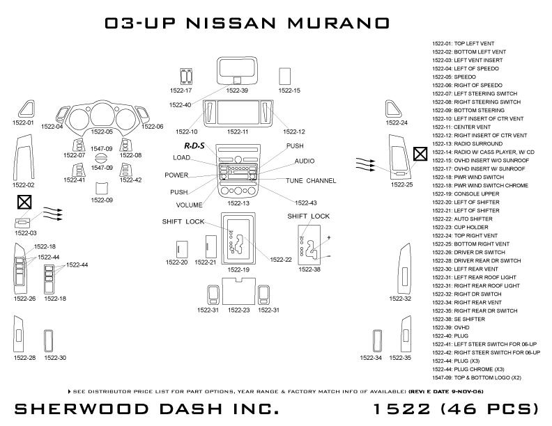 2003 Nissan Murano Interior. NISSAN MURANO Interior Dash Trim Kits For NISSAN MURANO Year(s) 2003-08